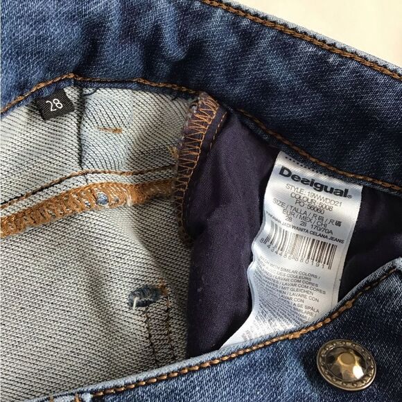 Desigual Straight Leg Distressed Jeans Denim Blue Size 28 - Picture 2 of 15